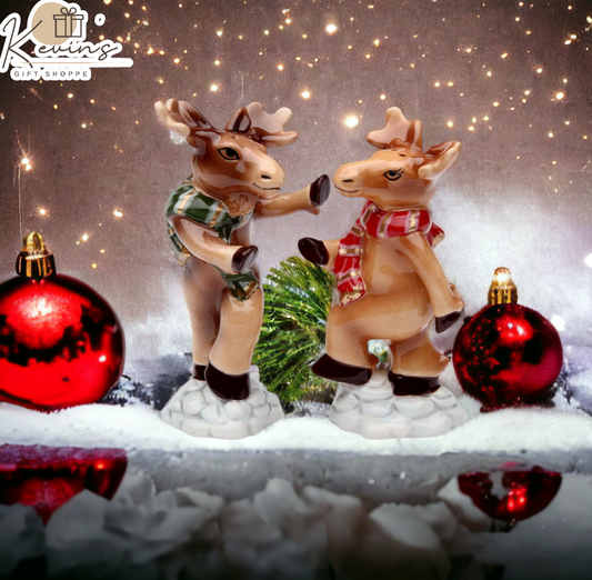 Ceramic Christmas Dancing Moose Salt & Pepper Shakers, Home Décor, Gift for Her, Gift for Mom, Kitchen Décor, Christmas Décor