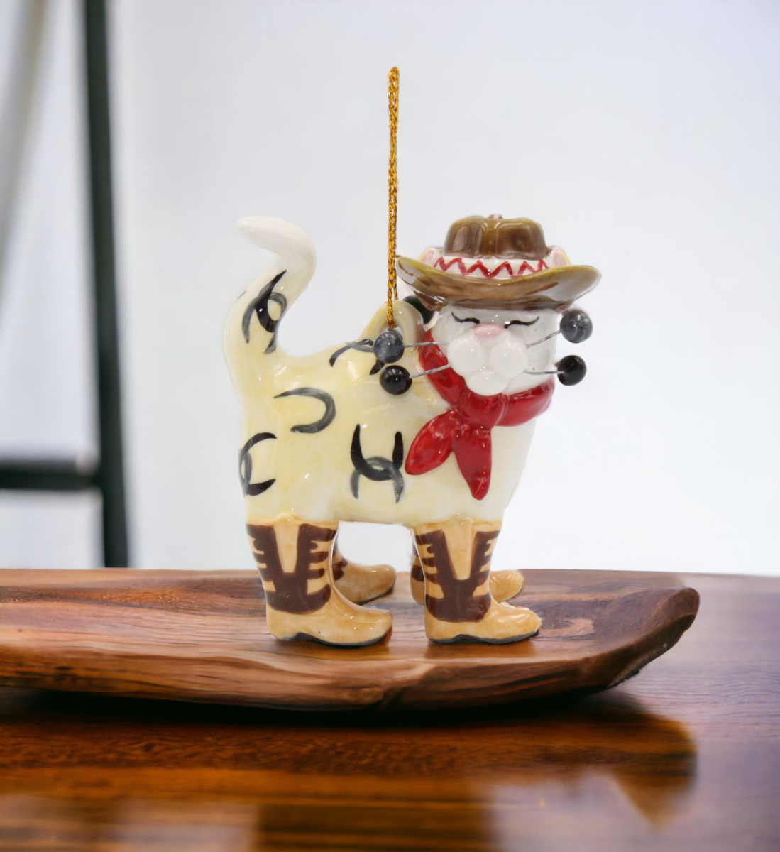 Ceramic Cowboy Cat Ornament, Home Décor, Gift for Her, Gift for Mom, Gift for Cowboy, Cowgirl,  Cat Lovers Gift, Pet Loss Gift