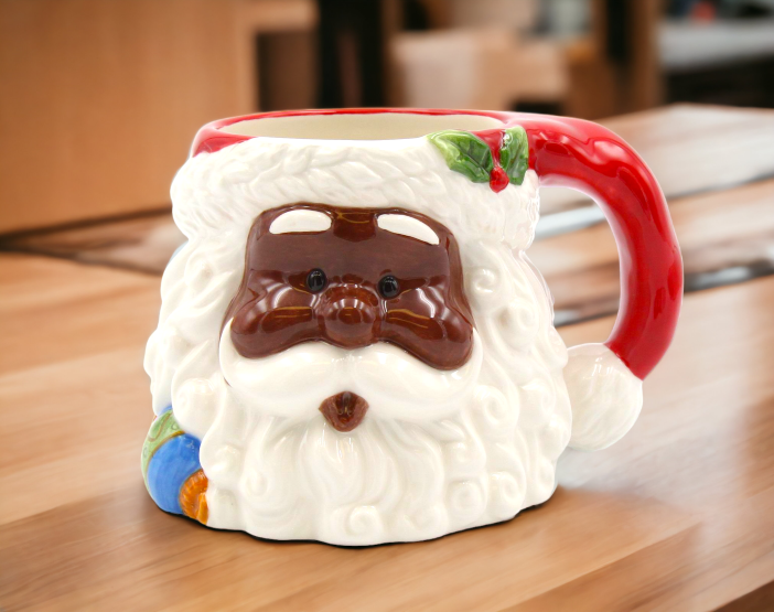 Ceramic African American Santa Claus Mug, Home Décor, Gift for Her, Gift for Mom, Kitchen Décor, Christmas Décor