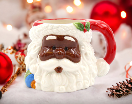 Ceramic African American Santa Claus Mug, Home Décor, Gift for Her, Gift for Mom, Kitchen Décor, Christmas Décor