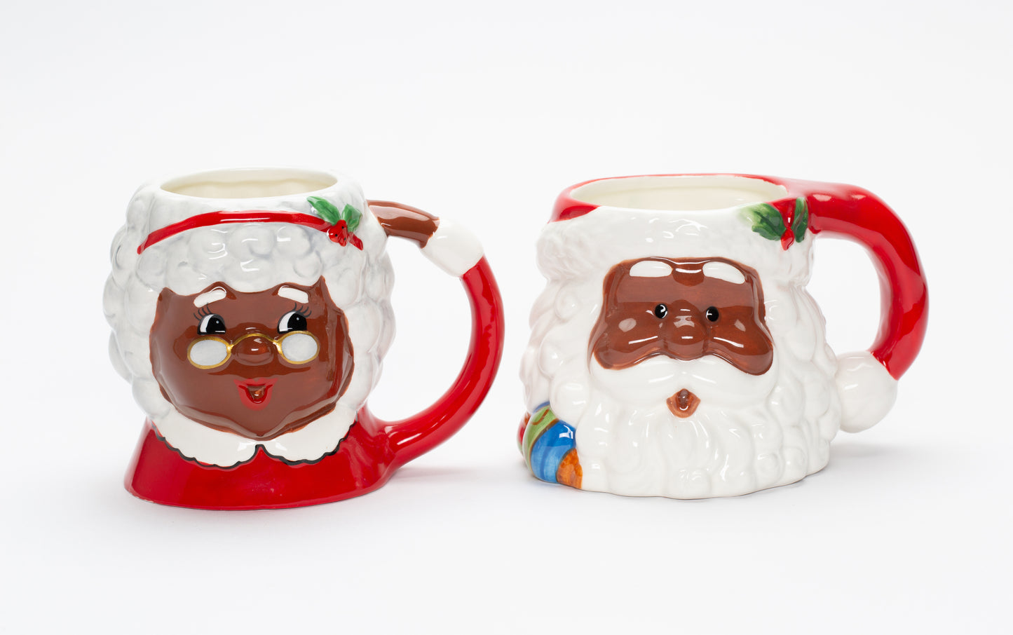 Ceramic African American Santa Claus and Mrs. Claus Mug Pair, Home Décor, Gift for Her, Gift for Mom, Kitchen Décor, Christmas Décor