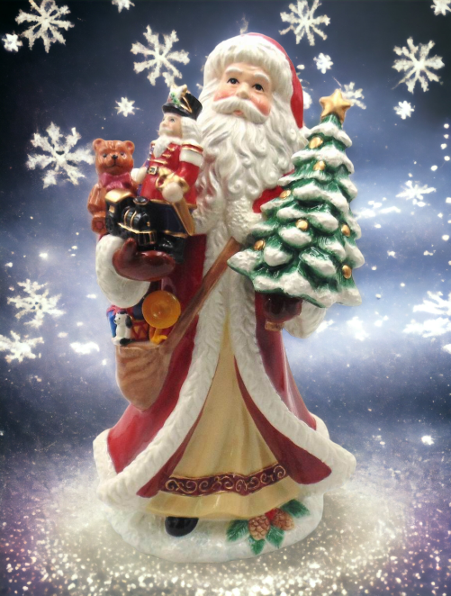 Ceramic Santa Holding Toys Statue, Home Décor, Gift for Her, Gift for Mom, Kitchen Décor, Christmas Décor