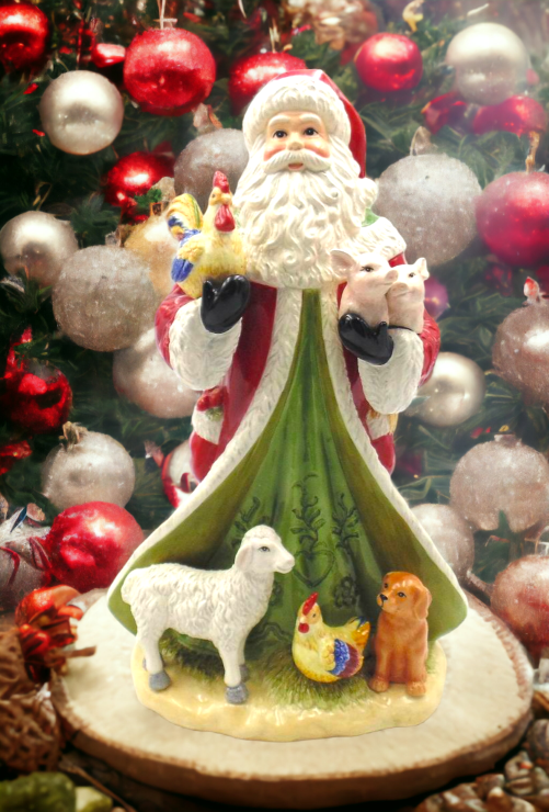 Ceramic Santa With Farm Animals Statue, Home Décor, Gift for Her, Gift for Mom, Farmhouse Kitchen Décor, Christmas Décor