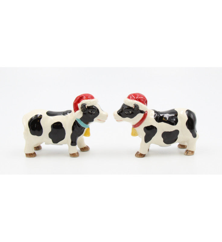 Ceramic Christmas Cow Salt and Pepper Shaker Set, Christmas Decor, Farmhouse Kitchen Decor, Gift for Her