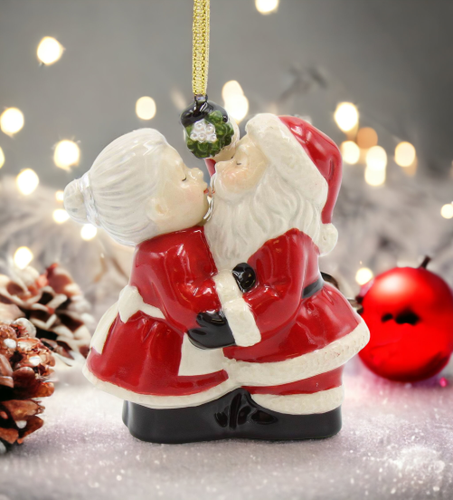 Christmas Decor Santa And Mrs. Claus Kissing Ornament, Home Décor, Gift for Her, Gift for Mom, Kitchen Décor, Christmas Décor