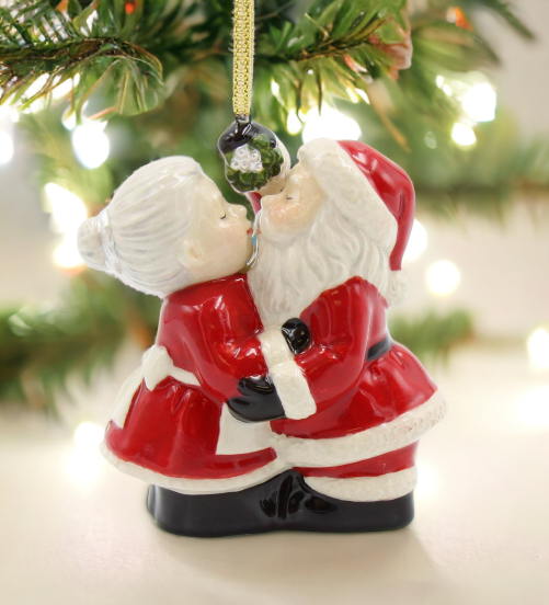 Christmas Decor Santa And Mrs. Claus Kissing Ornament, Home Décor, Gift for Her, Gift for Mom, Kitchen Décor, Christmas Décor