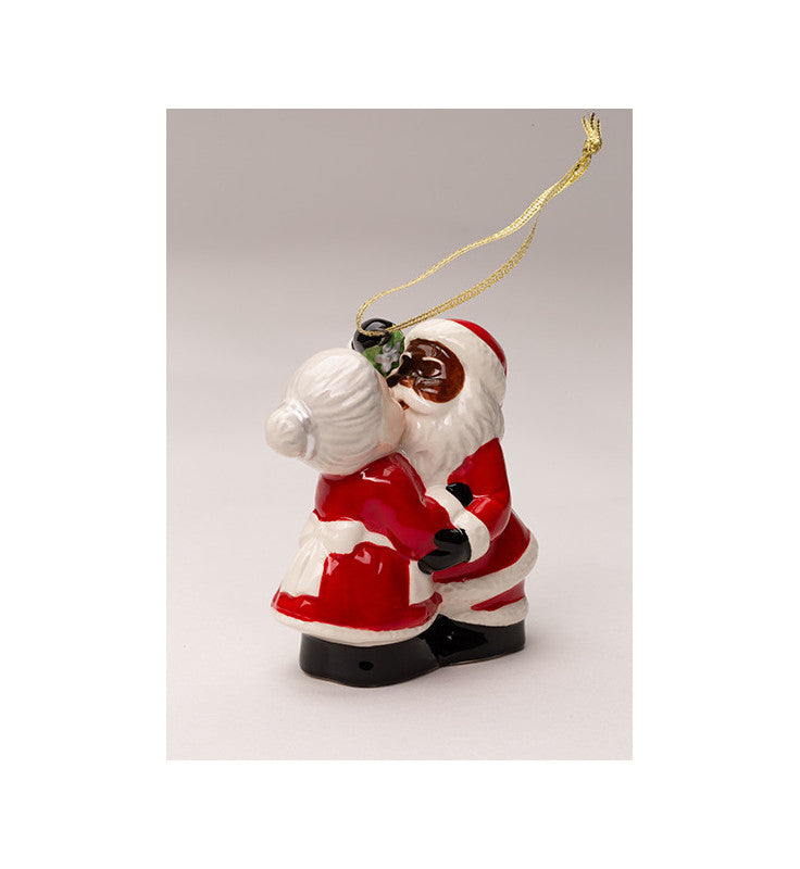 Ceramic Kissing African American Santa and Mrs. Claus Ornament