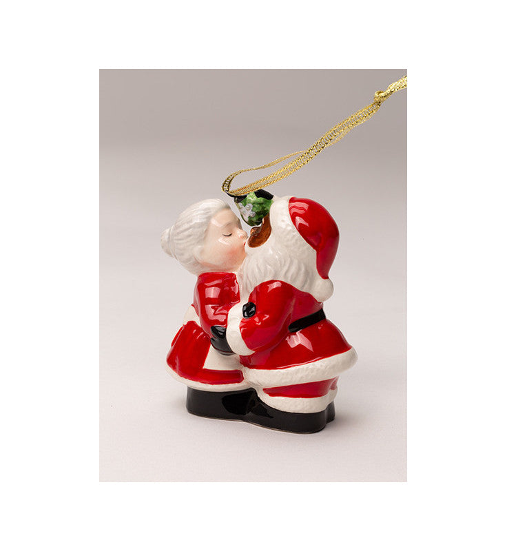 Ceramic Kissing African American Santa and Mrs. Claus Ornament