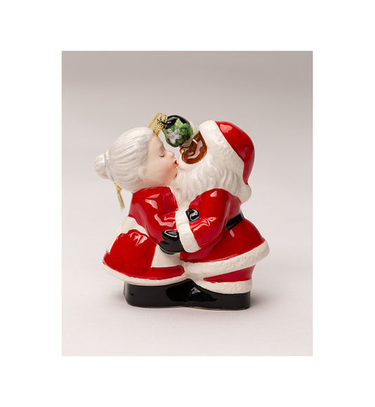 Ceramic Kissing African American Santa and Mrs. Claus Ornament