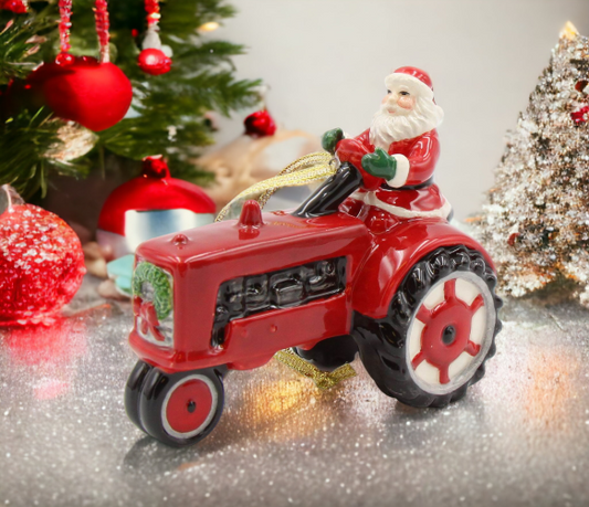 Ceramic Christmas Santa Driving Tractor Ornament, Home Décor, Gift for Her, Gift for Mom, Kitchen Décor, Christmas Décor