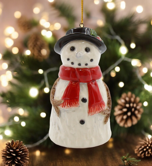 Ceramic Snowman Ornament, Christmas Tree Decor