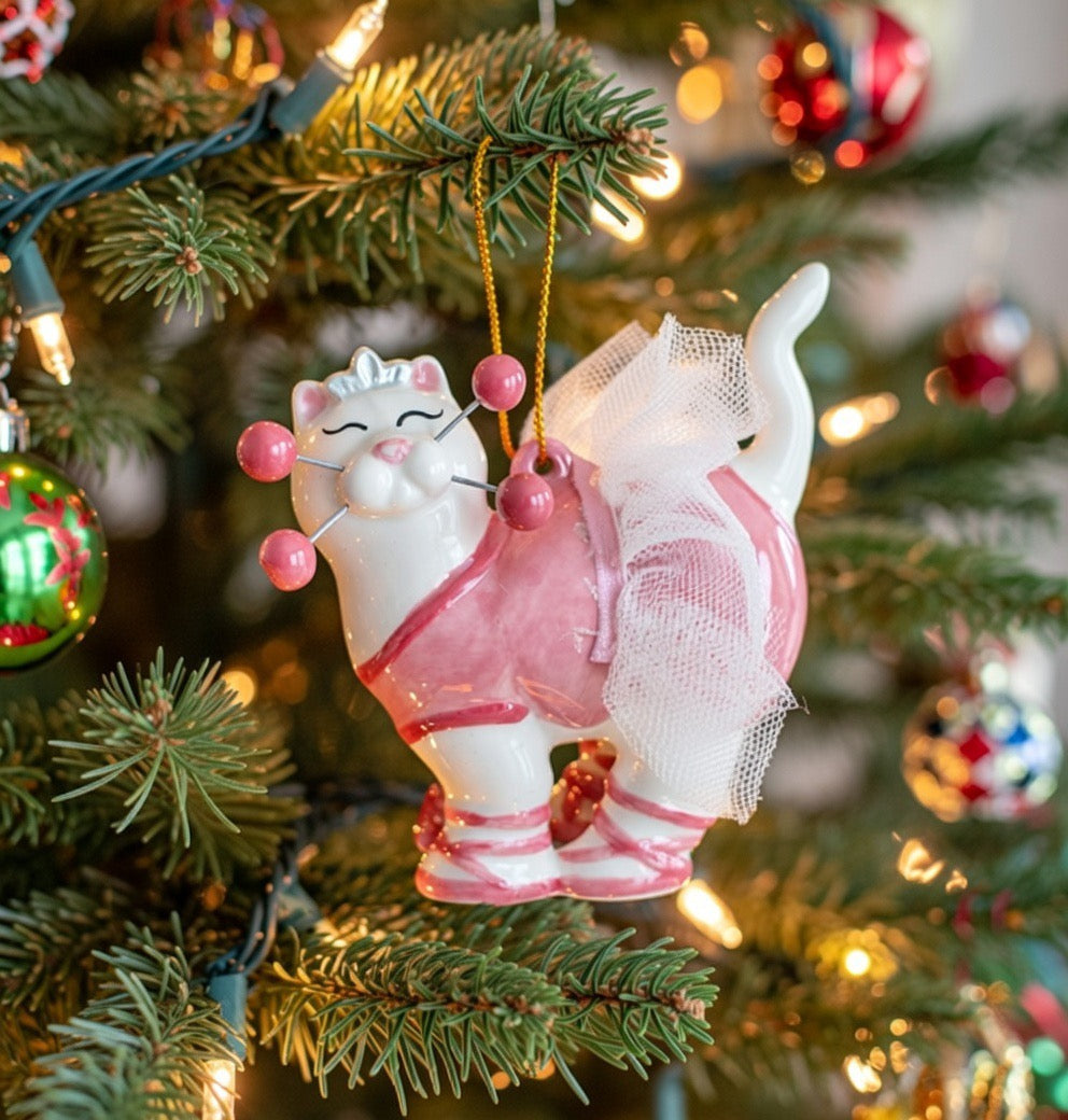 Ceramic Whisker Cat Ballerina Ornament, Home Décor, Gift for Her, Gift for Daughter, Gift for Ballerina Dancer