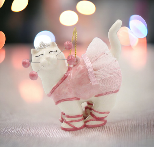 Ceramic Whisker Cat Ballerina Ornament, Home Décor, Gift for Her, Gift for Daughter, Gift for Ballerina Dancer
