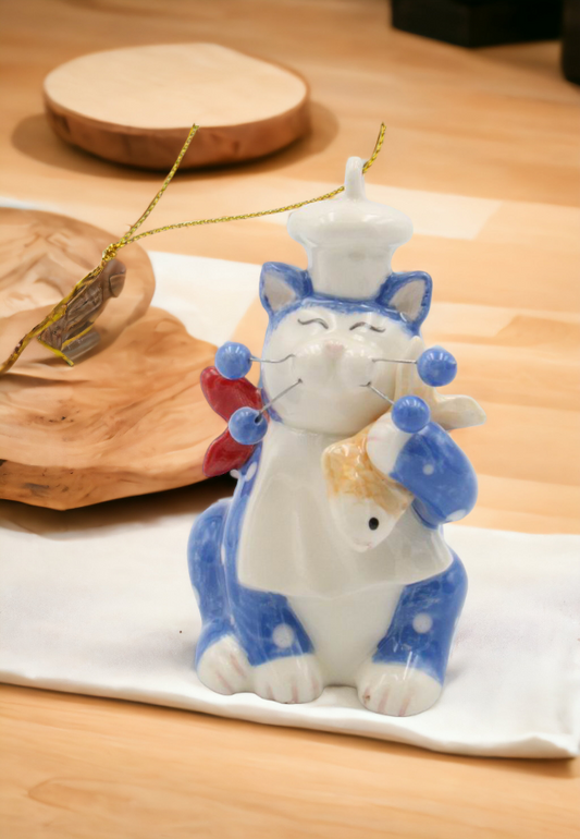 Ceramic Whisker Cat - Chef Ornament, Home Décor, Gift for Her, Mom, Chef, Kitchen Décor, Cat Lovers Gift, Pet Loss Gift