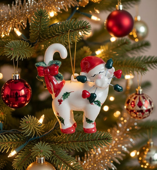 Ceramic Christmas Whisker Cat Ornament, Home Décor, Gift for Her, Gift for Mom, Kitchen Décor, Christmas Décor, Cat Lover Gift