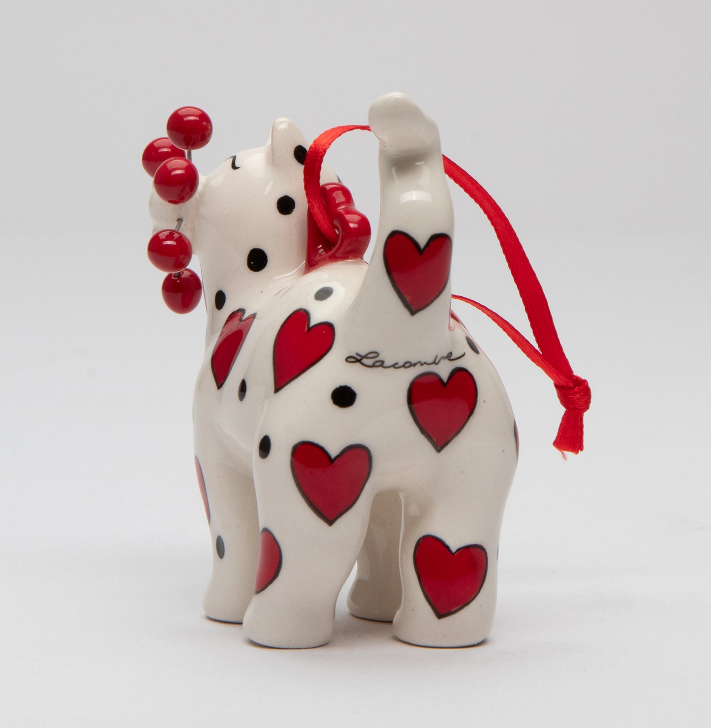 Ceramic White Cat with Red Hearts Ornament, Home Décor, Gift for Her, Mom, Cat Lovers Gift, Pet Loss Gift, Valentines Day Decor