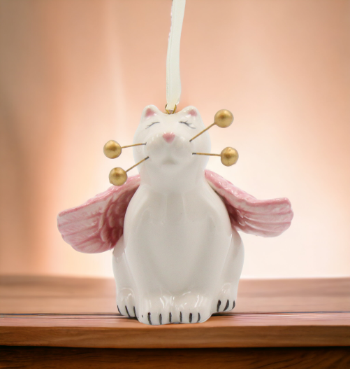 Ceramic Whisker Cat Angel Ornament, Home Décor, Religious Décor, Religious Gift, Church Décor, Cat Lover Gift, Pet Loss Gift