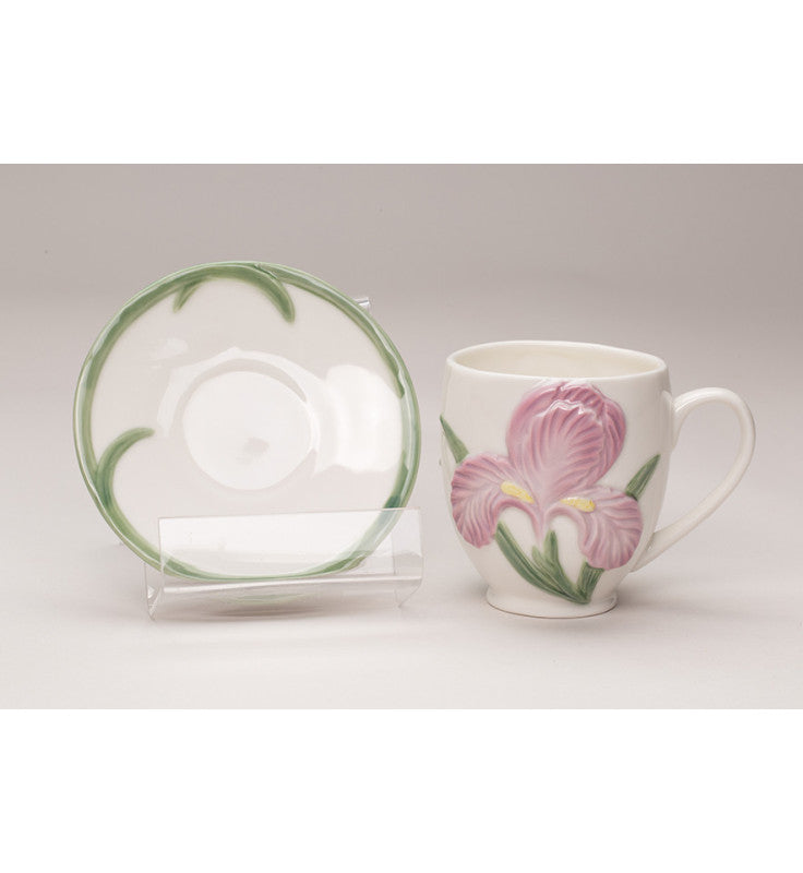 Ceramic Iris Flower Cup and Saucer Set