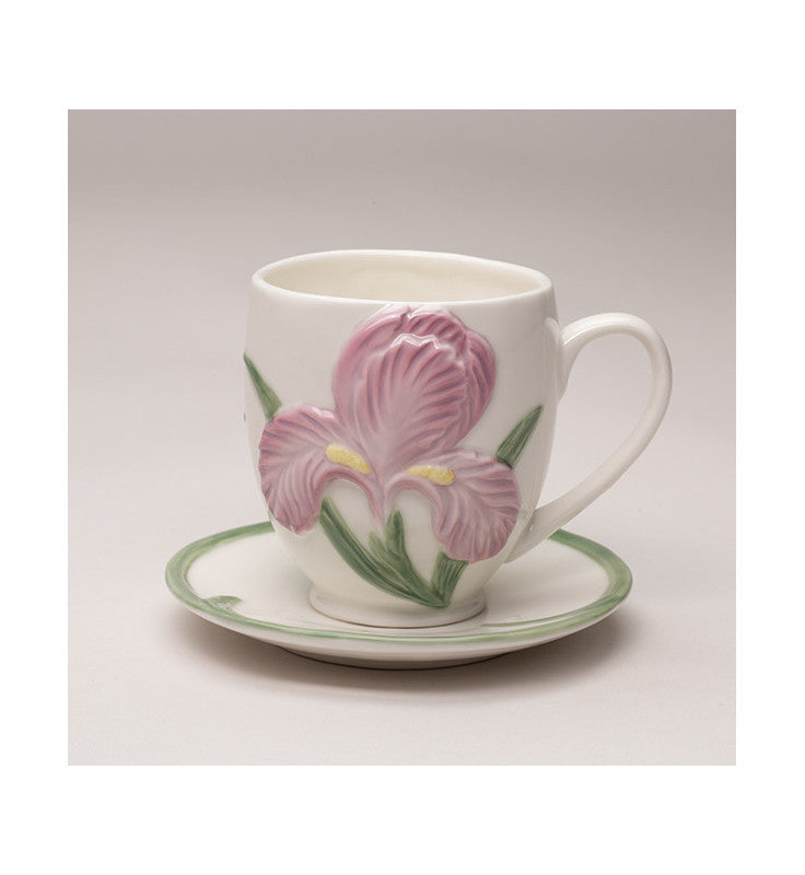 Ceramic Iris Flower Cup and Saucer Set