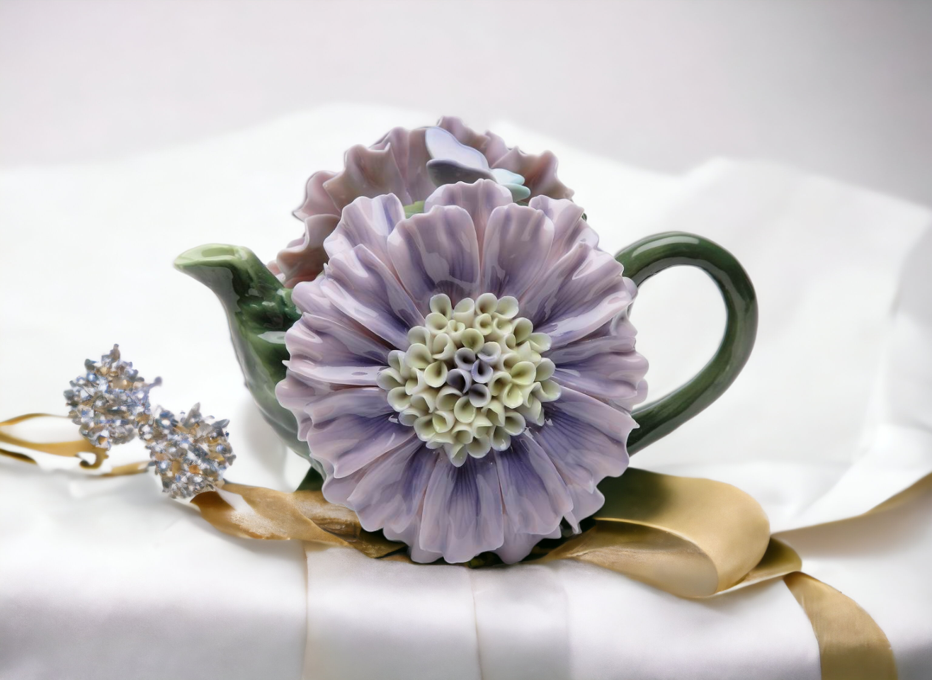 Ceramic Dahlia Flower Teapot, Gift for Her, Gift for Mom, Tea Party Décor, Café Décor, Spring Kitchen Decor