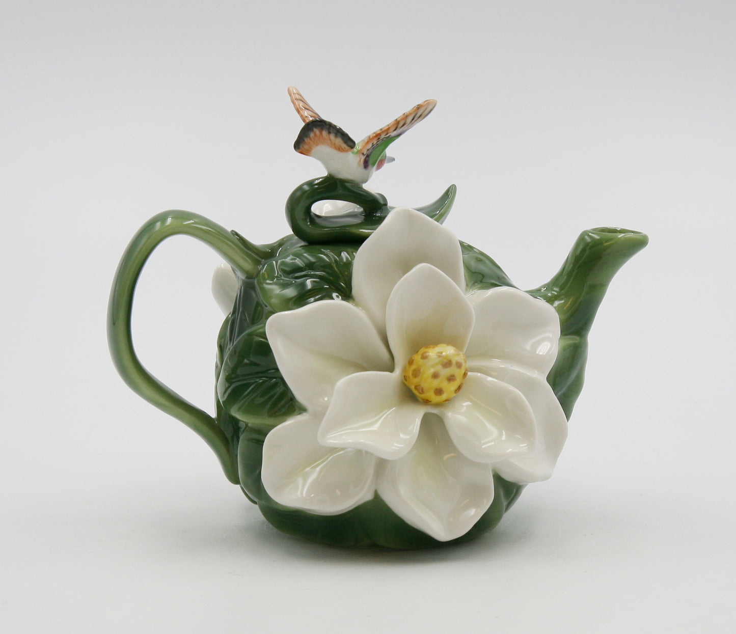 Ceramic Magnolia Flower with Hummingbird Teapot, Gift for Her, Gift for Mom, Tea Party Décor, Café Décor