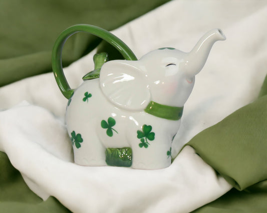 Ceramic Shamrock Design Elephant Teapot, Home Décor, Gift for Her, Gift for Mom, Kitchen Décor, Irish Saint Patrick’s Day Décor