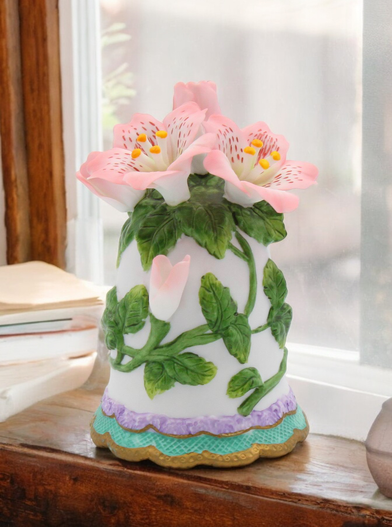 Ceramic Azalea Flowers Bell, Wedding Decor, Gift for Her, Gift for Mom, Home Decor