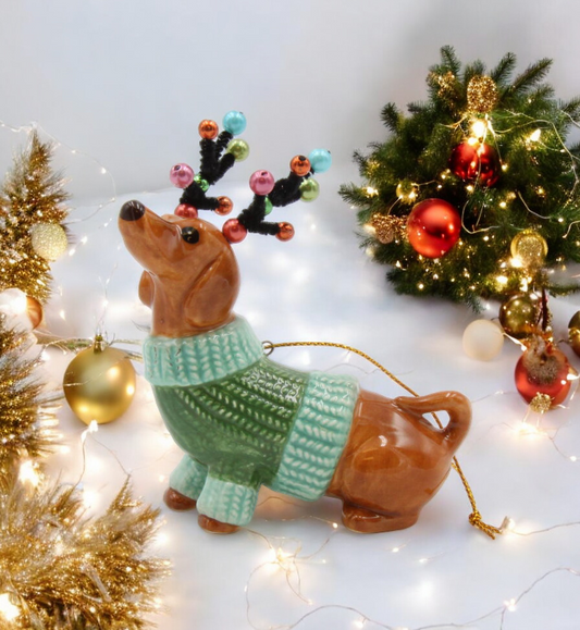 Ceramic Christmas Dachshund Ornament, Christmas Tree Decor, Dachshund Owner Gift, Dog Lover Gift