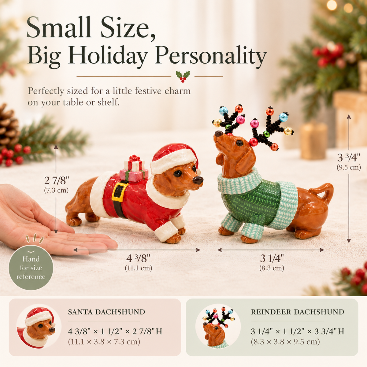 Christmas Dachshund Salt & Pepper Shakers – Ceramic Santa & Reindeer Dog Set