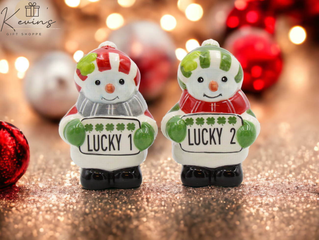 Ceramic Lucky 1 & 2 Irish Snowman Salt And Pepper Shakers, Gift for Her, Gift for Mom, Kitchen Décor, Christmas Décor, Irish Decor