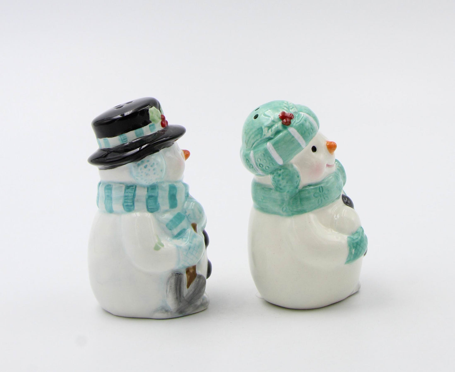 Ceramic Christmas Decor Blue and Green Snowman Salt and Pepper Shakers, Home Décor, Gift for Her, Gift for Mom, Kitchen Décor