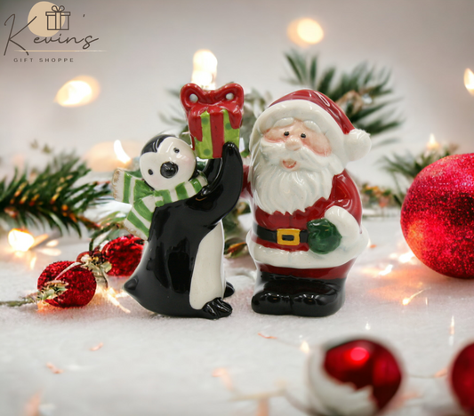 Ceramic Christmas Decor Santa Claus and Penguin Salt and Pepper Shakers, Home Décor, Gift for Her, Gift for Mom, Kitchen Décor