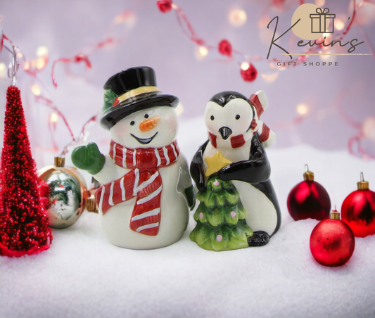 Ceramic Snowman and Penguin Ceramic Salt and Pepper Shakers, Home Décor, Gift for Her, Gift for Mom, Kitchen Décor, Christmas Décor