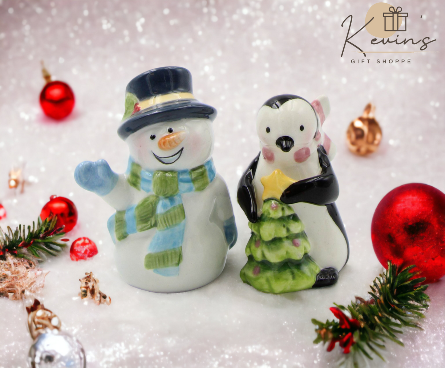 Ceramic Pastel Color Snowman and Penguin Salt and Pepper Shakers, Home Décor, Gift for Her, Gift for Mom, Kitchen Décor, Christmas Décor