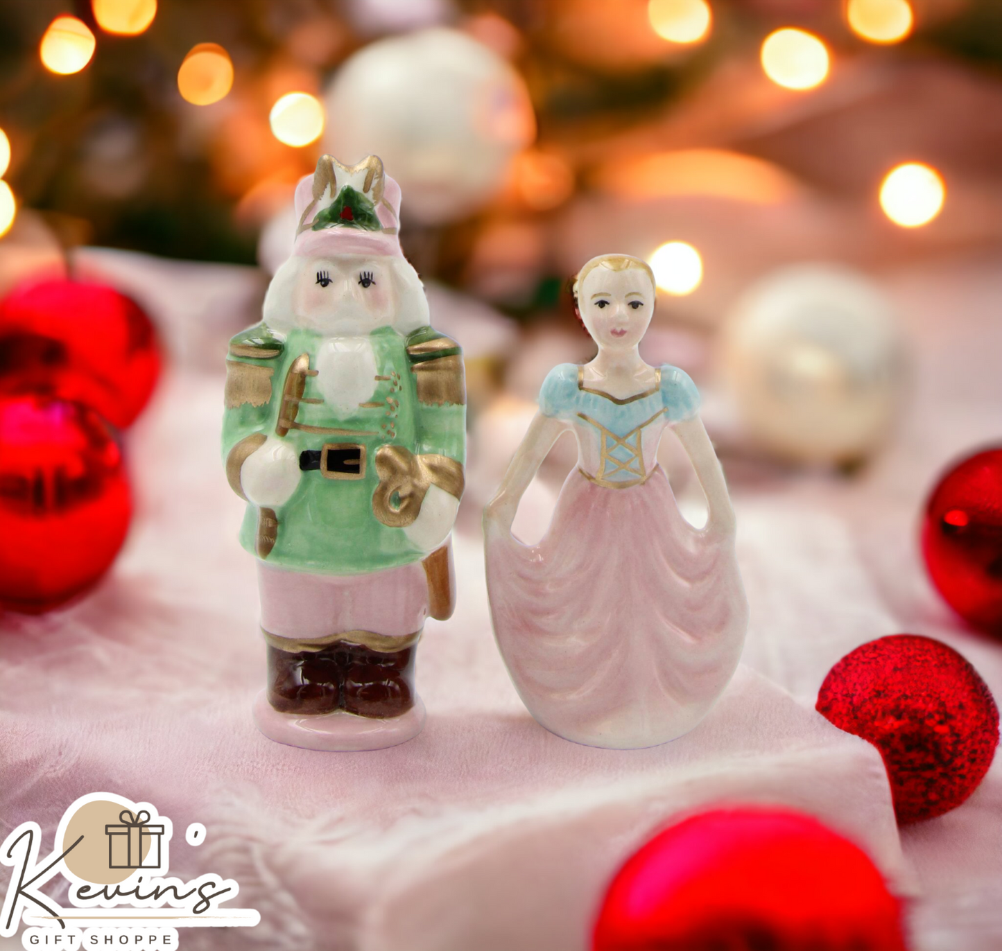 Ceramic Pastel Color Nutcracker and Girl Salt and Pepper Shakers, Home Décor, Gift for Her, Gift for Mom, Kitchen Décor, Christmas Décor