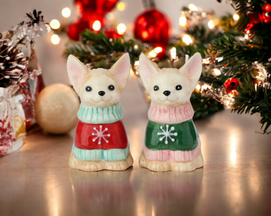 Ceramic Christmas Chihuahua Dog Salt And Pepper Shakers, Gift for Her, Gift for Mom, Kitchen Décor, Gift for Dog Lover