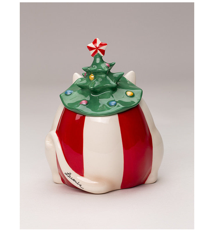 Ceramic Whisker Cat Christmas Tree Hat Candy Jar