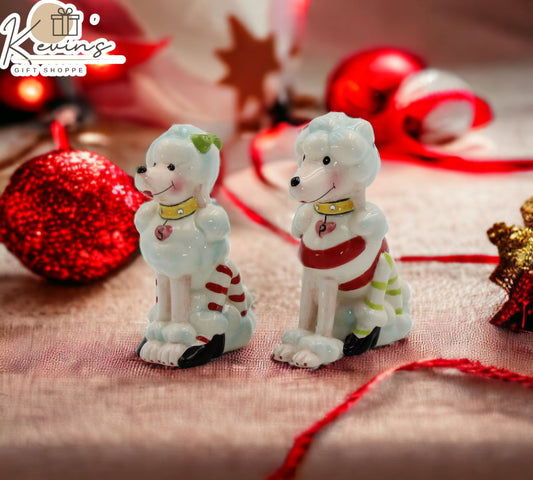 Ceramic Poodle Dogs Christmas Decor Salt and Pepper Shakers, Home Décor, Gift for Her, Mom, Kitchen Décor, Dog Lover Gift, Pet Loss Gift