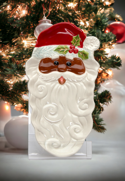 Ceramic African American Santa Dessert Tray, Home Décor, Gift for Her, Gift for Mom, Kitchen Décor, Christmas Décor