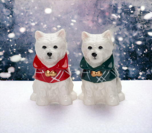 Ceramic Westie Dogs with Winter Capes Salt and Pepper Shakers, Home Décor, Gift for Her, Gift for Mom, Kitchen Décor, Christmas Décor