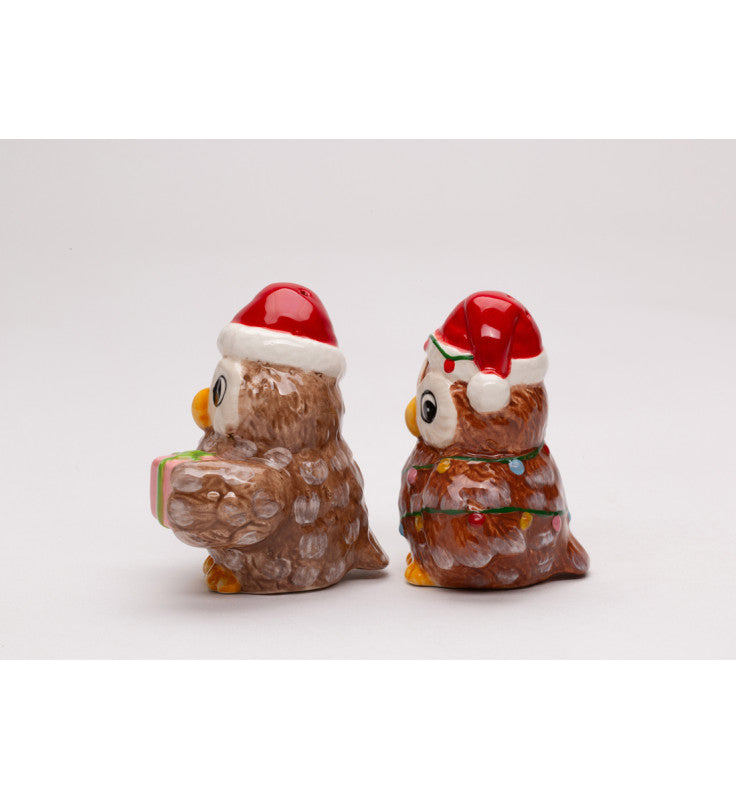 Ceramic Christmas Owls Salt and Pepper Shakers, Christmas Table Decor, Owl Collection