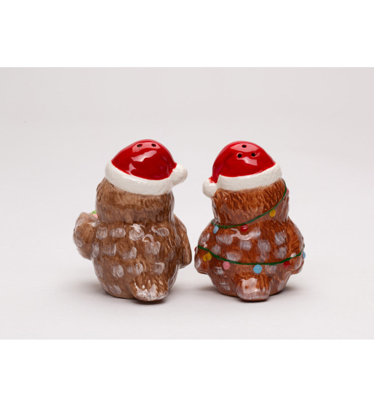 Ceramic Christmas Owls Salt and Pepper Shakers, Christmas Table Decor, Owl Collection