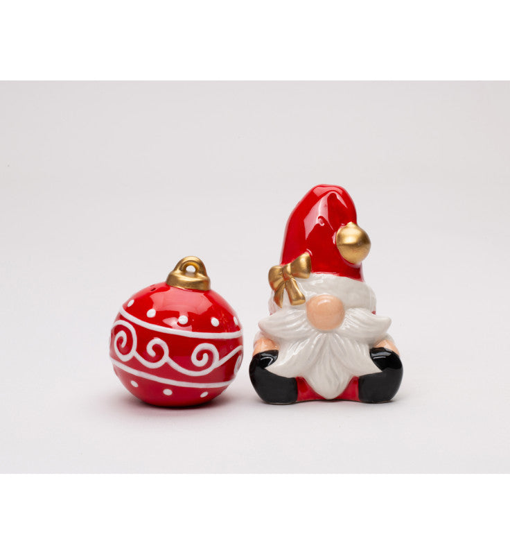 Ceramic Christmas Santa Claus Gnome and Ornament Ball Salt and Pepper Shakers, Gnome Collection, Christmas Table Decor
