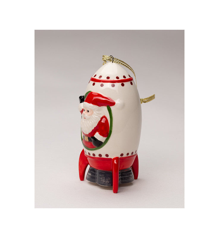 Ceramic Santa on Rocket Ornament