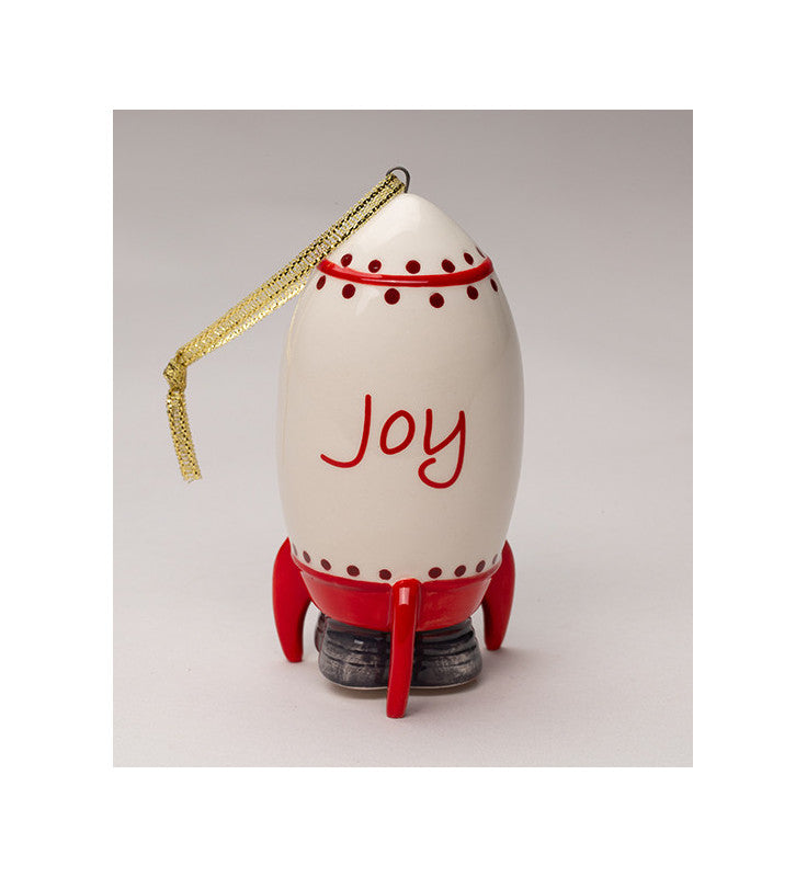 Ceramic Santa on Rocket Ornament
