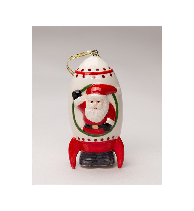 Ceramic Santa on Rocket Ornament