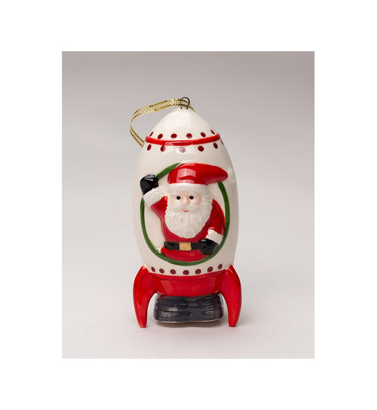 Ceramic Santa on Rocket Ornament