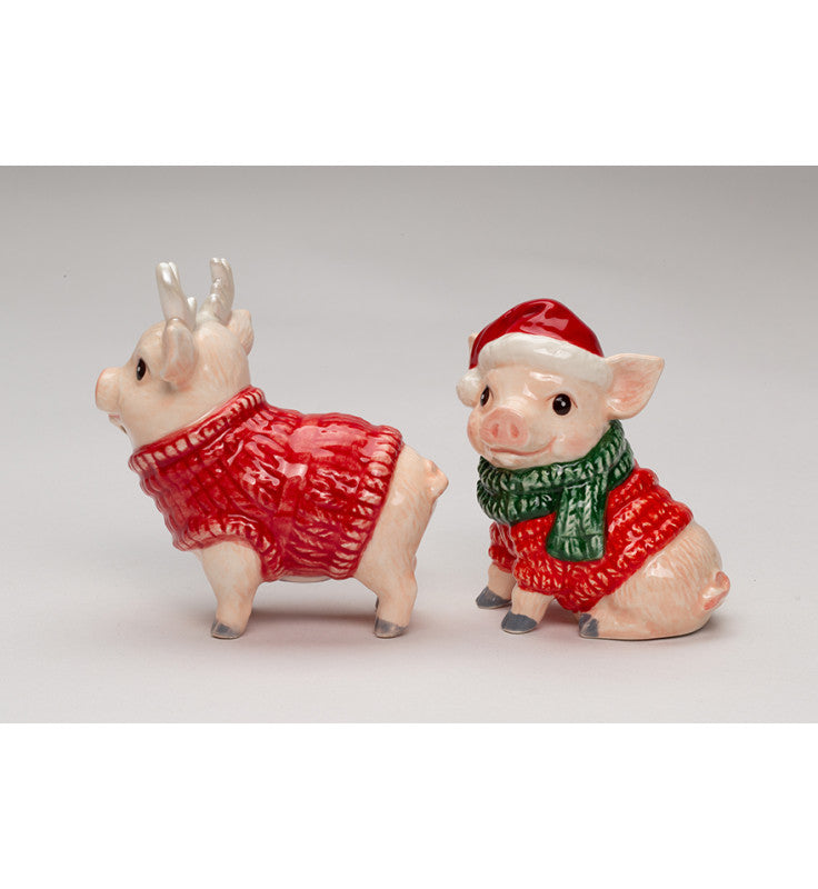 Ceramic Christmas Pigs Salt and Pepper Shakers