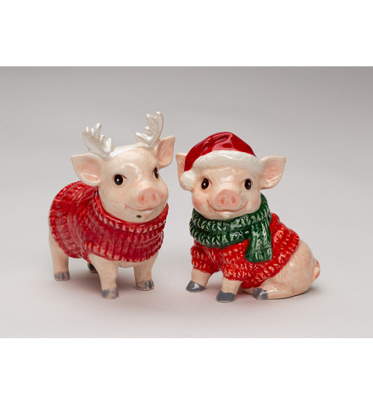 Ceramic Christmas Pigs Salt and Pepper Shakers