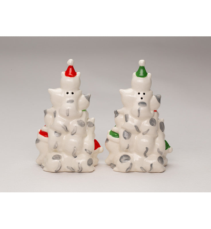 Ceramic Christmas Tree Cats Salt and Pepper Shakers